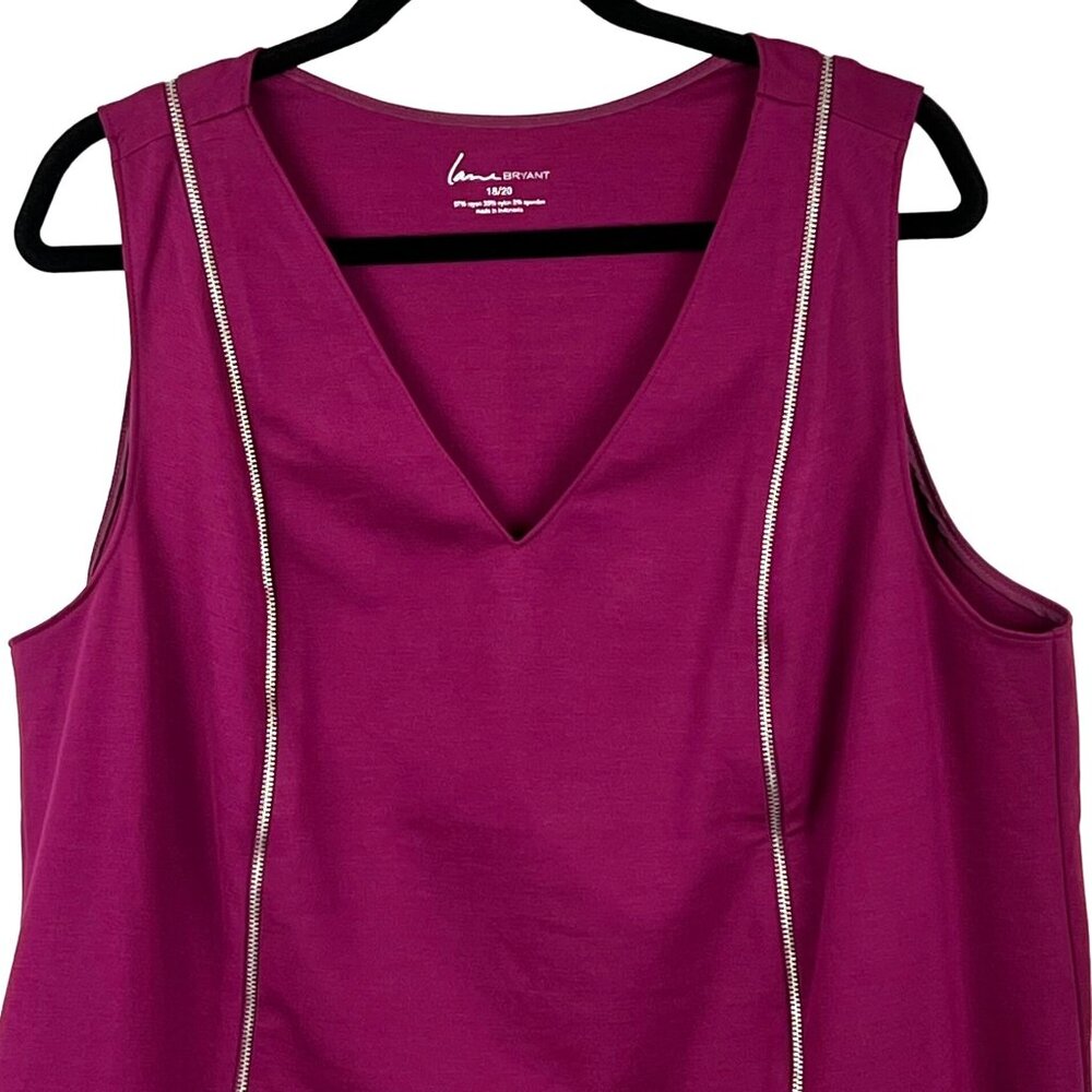 Lane Bryant Womens Size 18/20 Sleeveless V-Neck Cranberry Color Tank Top Zippers